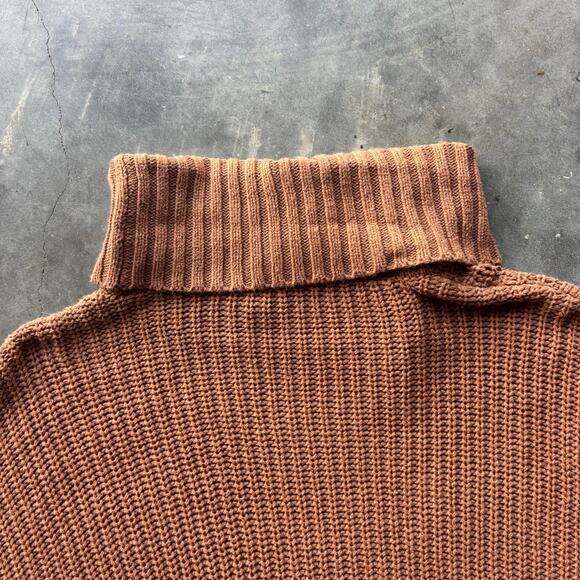 Express Sweater Women's M Brown Turtleneck Fisherman Chunky 3/4 Sleeve Pullover - Picture 10 of 12